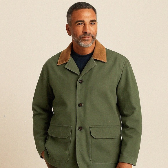 L.L. Bean Men's Barn Coat Olive Green Canvas Jacket | Corduroy Collar Size Large - Picture 1 of 6
